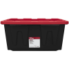 27 Gallon Stackable Snap Lid Plastic Storage Bin Container, Black with Red Lid, Set of 4