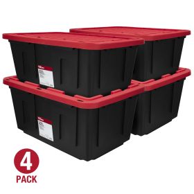 27 Gallon Stackable Snap Lid Plastic Storage Bin Container, Black with Red Lid, Set of 4 (Color: 4)