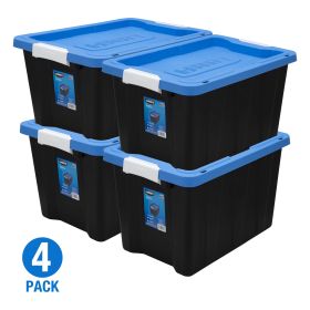 12 Gallon Latching Plastic Storage Bin Container, Black with Blue Lid, Set of 4 (Color: 4)