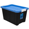 12 Gallon Latching Plastic Storage Bin Container, Black with Blue Lid, Set of 4