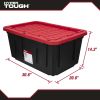 27 Gallon Stackable Snap Lid Plastic Storage Bin Container, Black with Red Lid, Set of 4